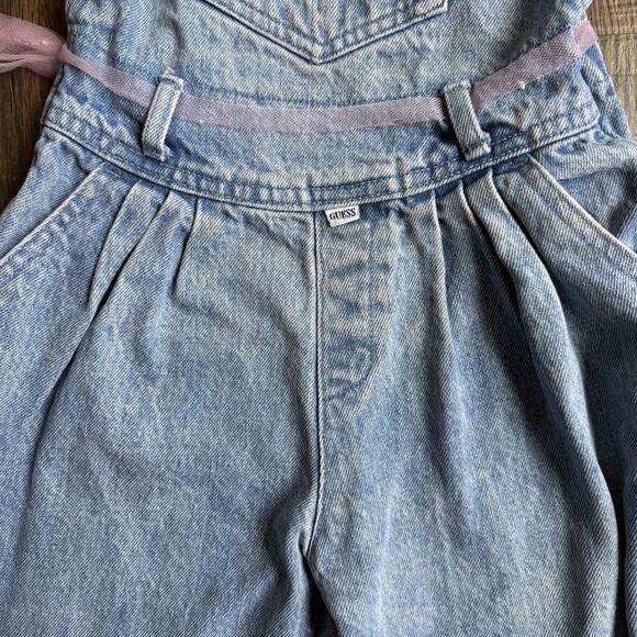 Vintage 80s 90s Baby Guess Denim Overalls Pink Ribbon Detail Girls Size 6Y - Picture 5 of 16
